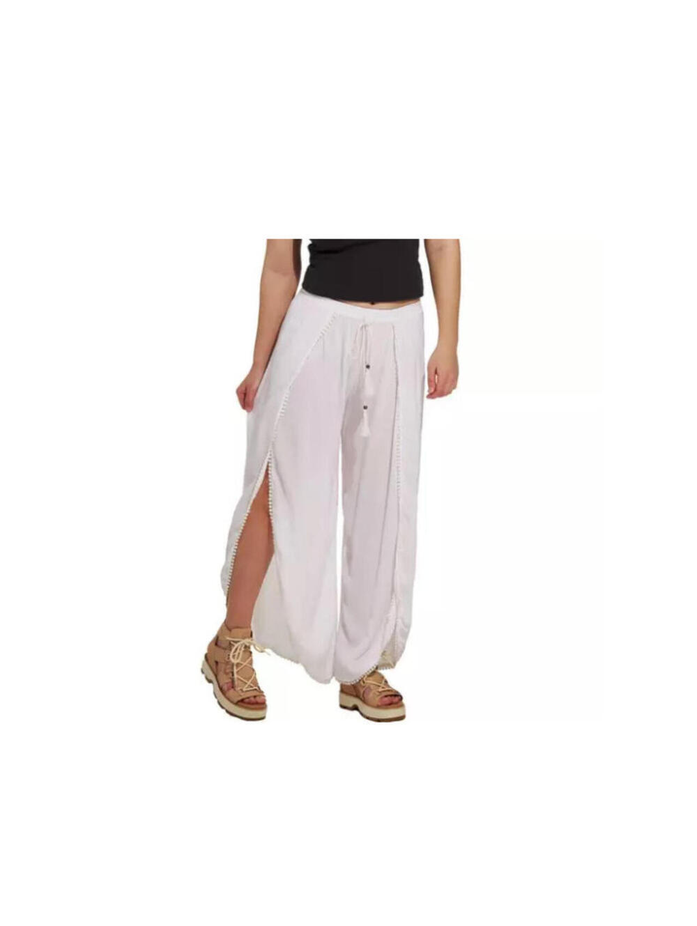 Angie white boho coastal vacation pants sz 1X elastic waist new tags DD